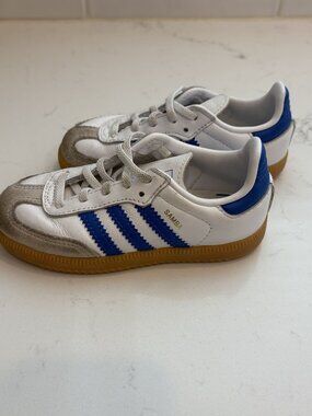 Adidas Originals Kids Samba Shoes White Blue Suede Gum Sole Size 8K